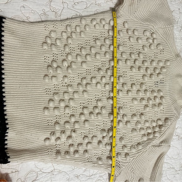 BCBG Maxzariga Fun cozy cropped sweater Cream with black trim - Picture 10 of 13